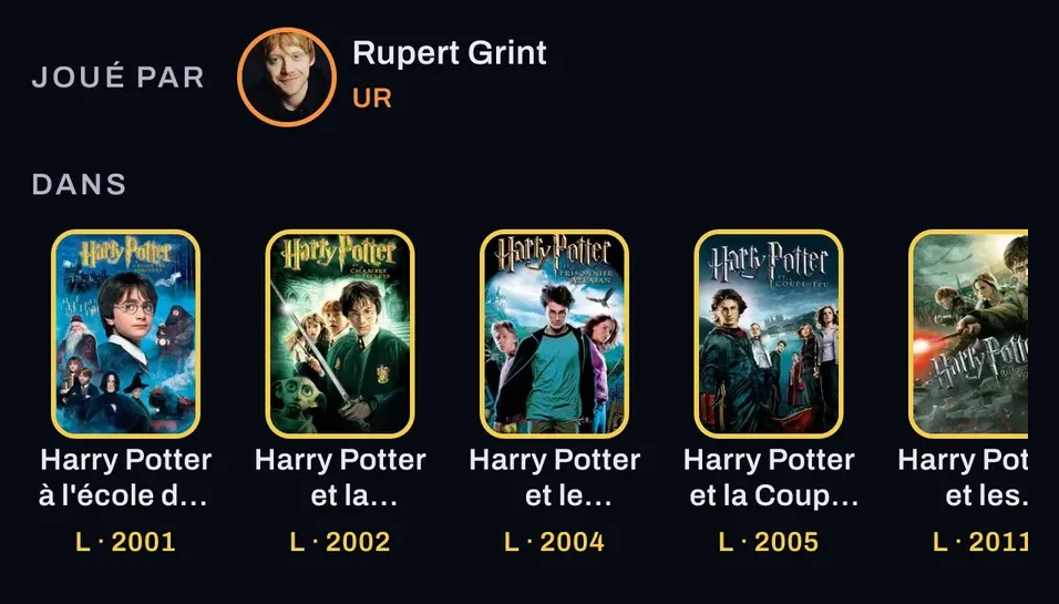 La fiche de Ron Weasley : joué par Rupert Grint, dans les huit films Harry Potter